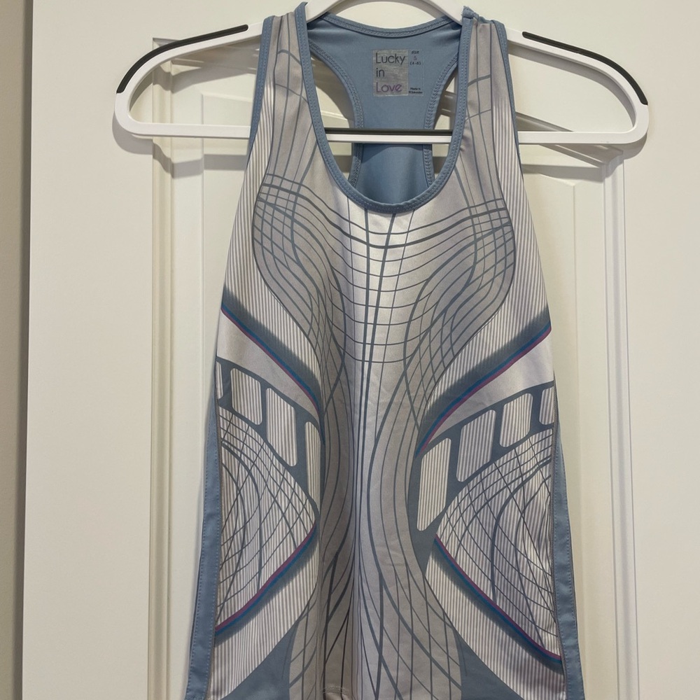 Lucky in Love Blue and Gray Tank Top